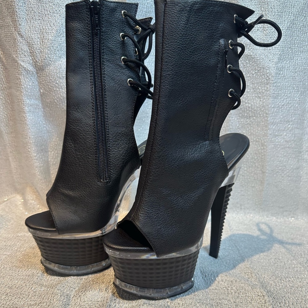 Pleaser Black Platform Peep-Toe Ankle Boots